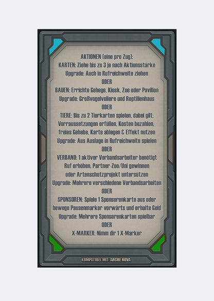 Spielhilfekarten 4er Set für Arche Nova